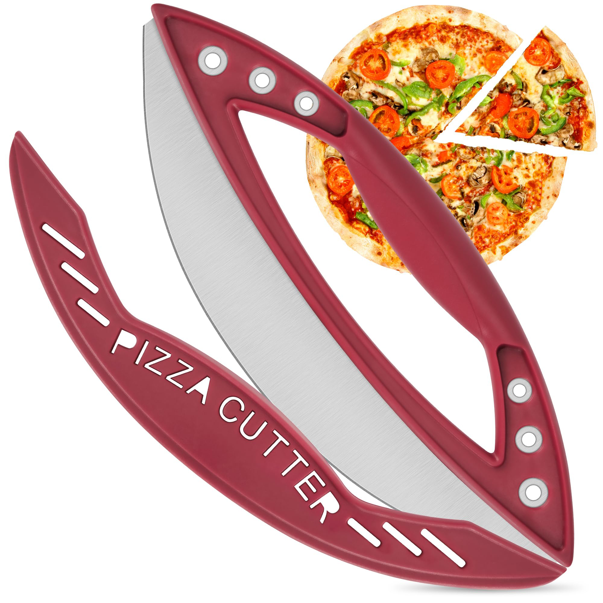 Stainless Steel Pizza Rocker Cutter with Protective Cover, Curved Pizza Slicer Knife for Baking Pizza Tools