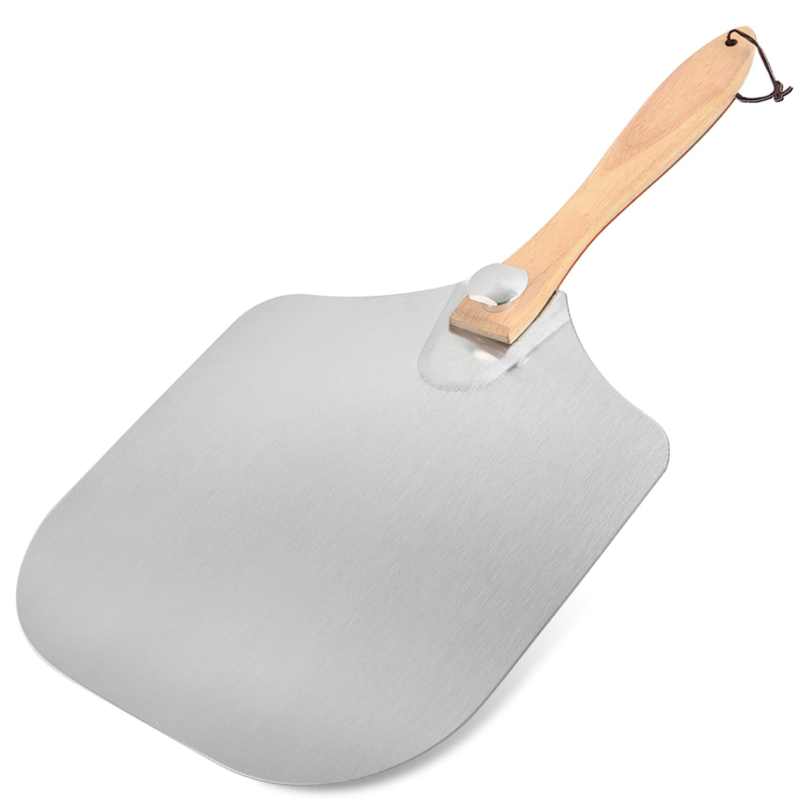 SEB Stainless Steel Pizza Peel with Short Solid Wooden Handle, Mini Pizza Transfer Paddle for Home Oven Baking