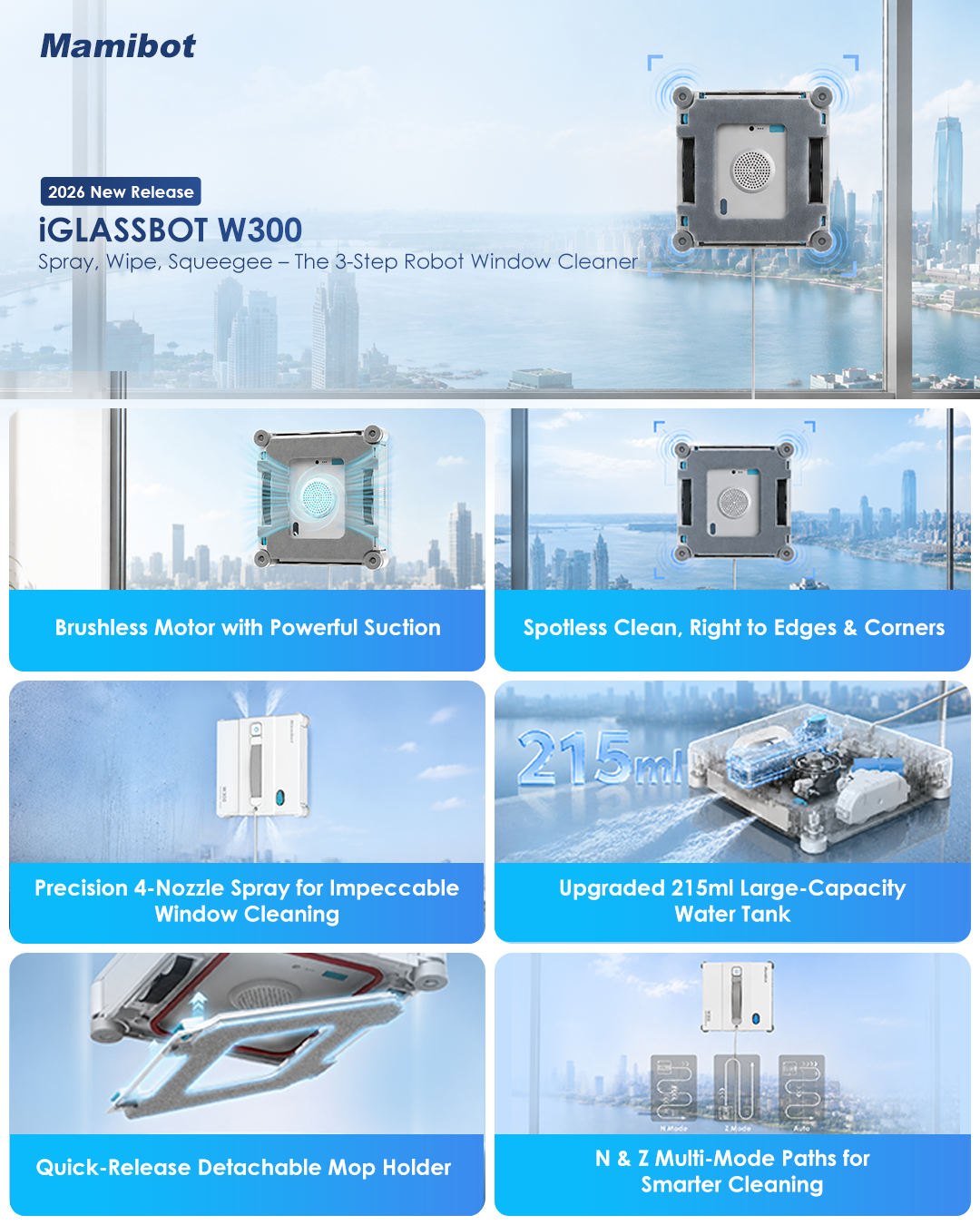 Mamibot W300 Spray-Wipe-Squeegee All-in-one Window Vacuum Robot