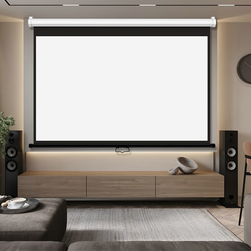 Manual wall screen for home office with hand pull retractable matte white projection fabric