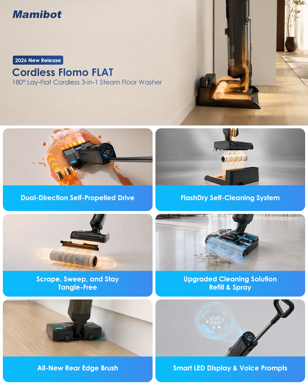 Mamibot Cordless Flomo Flat Cordless Steam Floor Washer