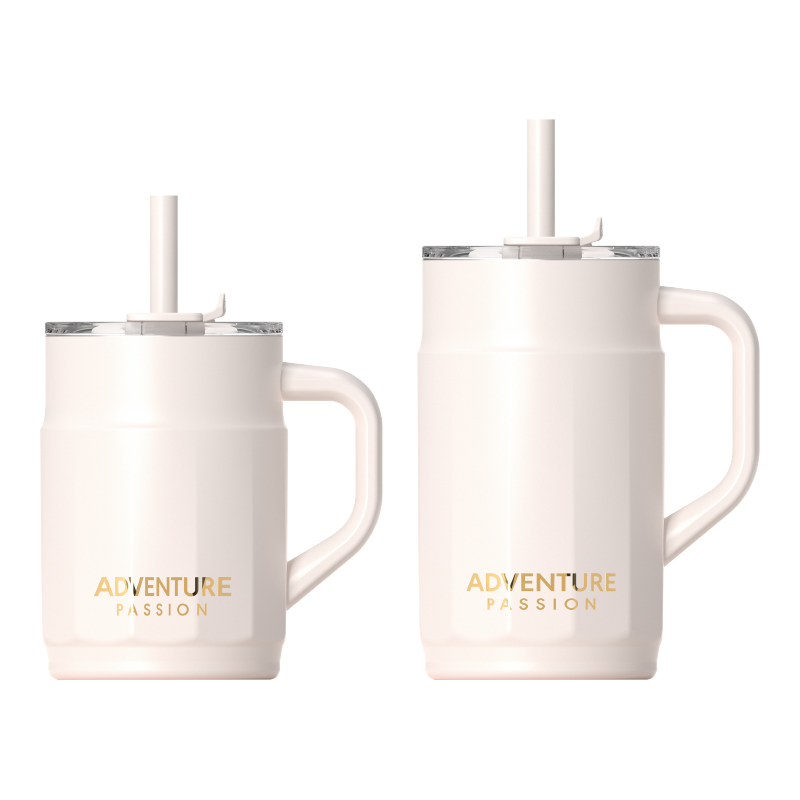 Double‑Wall Vacuum Insulated Mug, Dual‑Drink Lid with Slide‑Cover Direct Spout & Straw, with Handle