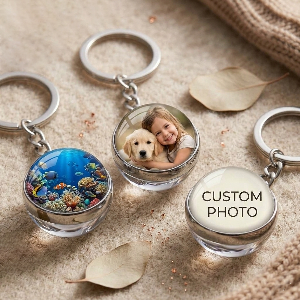 Custom Printed Photo Glass Ball Keychains