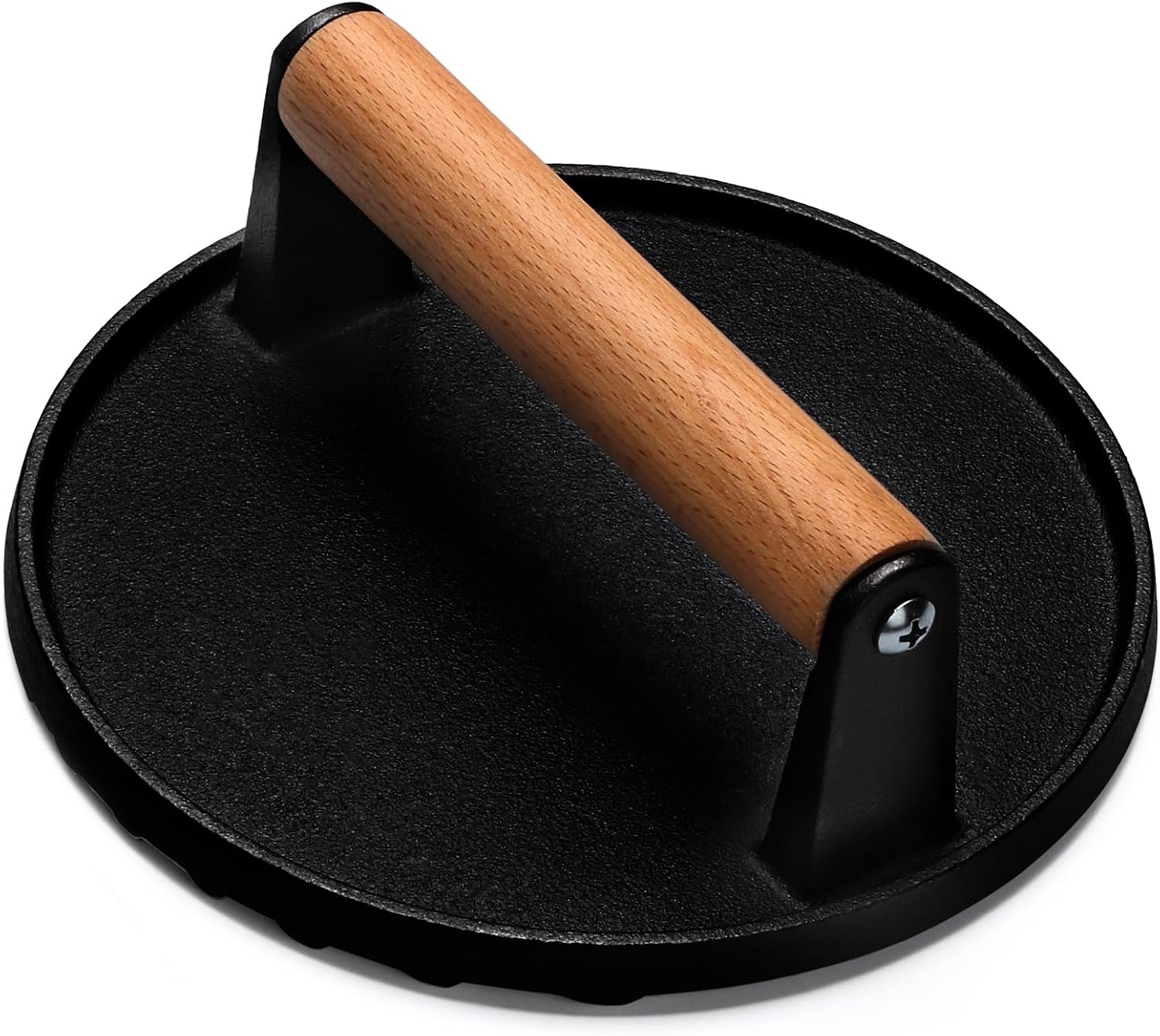 Round Cast Iron Burger Press With Wood Handle Non‑Stick Hamburger Patty Press For Flat Top Griddle BBQ Grill Cooking Tool