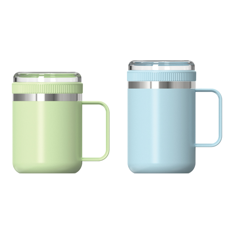 Double‑Wall Vacuum Food MUG with Screw‑on Lid, Carry Handle & Attached Snack Box