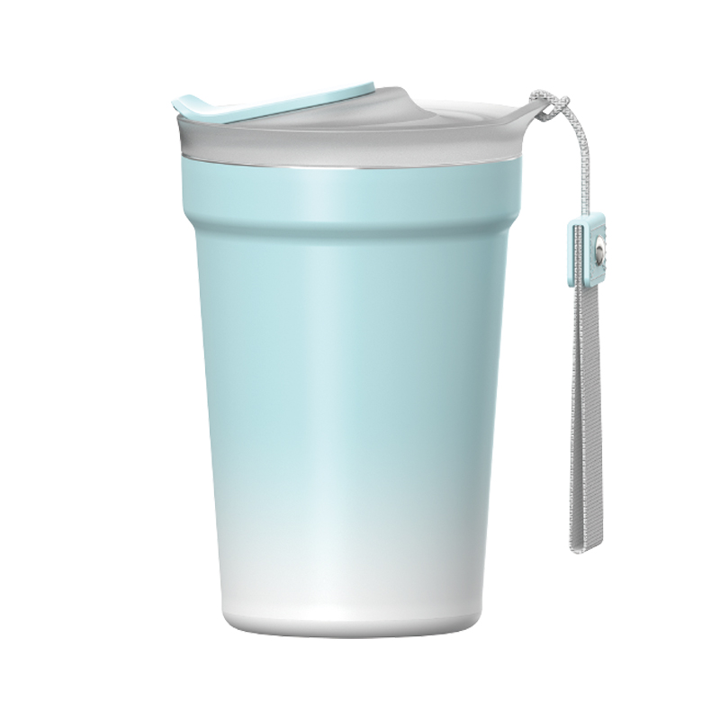 Double‑Wall Vacuum Insulated Tumbler, Dual‑drink Lid with Carrying Strap