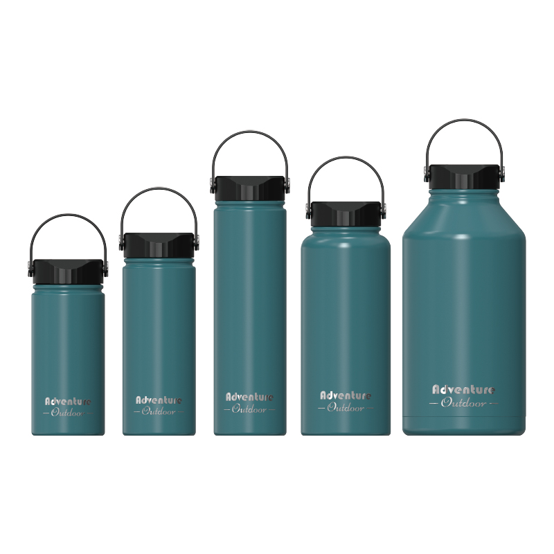 Double‑wall vacuum insulated tumbler, screw‑on lid direct‑drink with carry handle