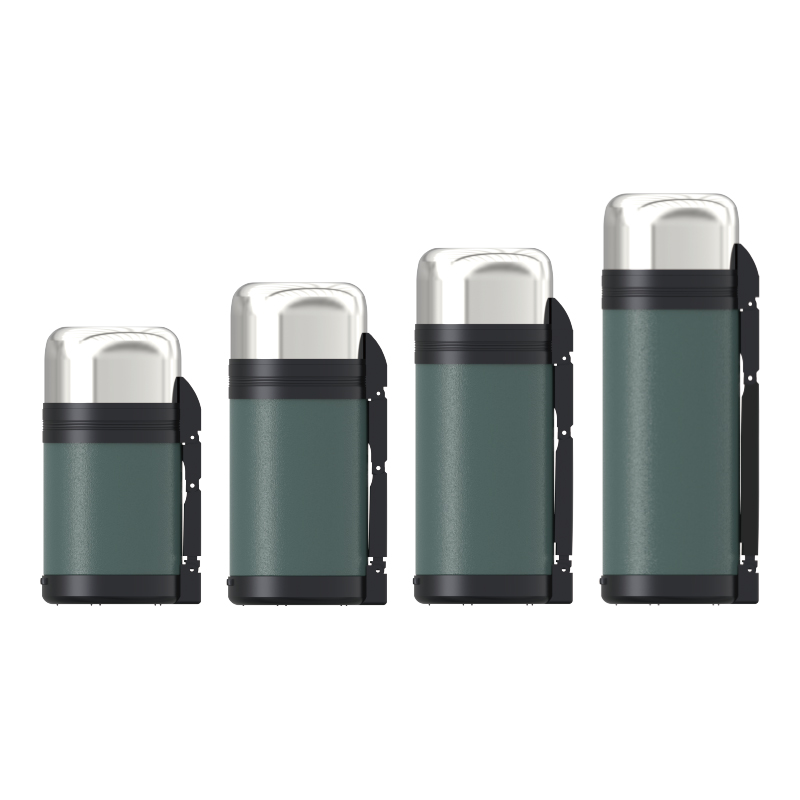 Double‑wall vacuum insulated kettle, full‑steel screw lid(lid usable as drinking cup), foldable carry handle, all‑steel outdoor thermal kettle