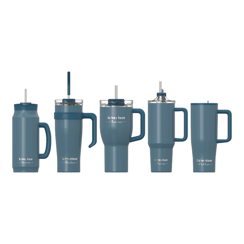 Double‑wall vacuum insulated tumbler, dual‑drink lid, with handle, large‑capacity handle mug