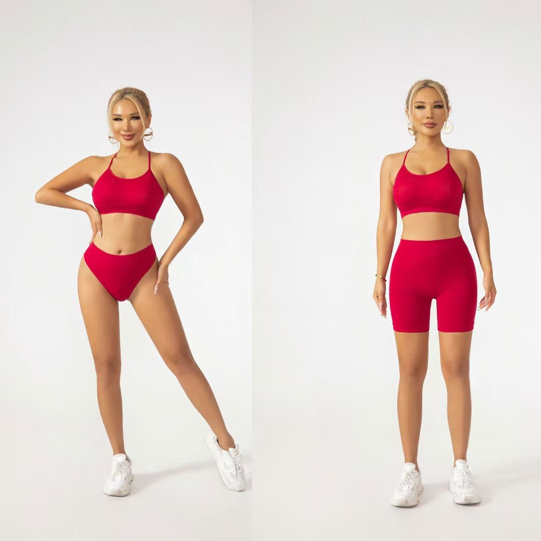 Women's 3-Piece Swim Set with Strappy Top, Bikini Bottom and Shorts