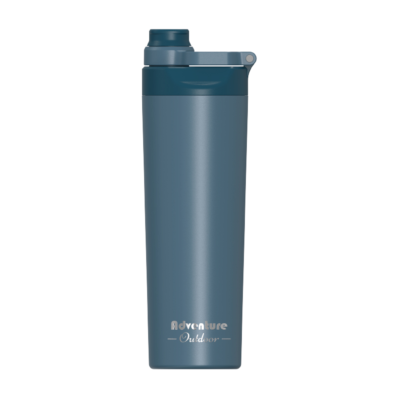 Double‑wall vacuum insulated tumbler, screw‑on direct‑drink lid with carry handle