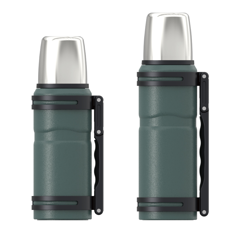 Double-Wall Vacuum Insulated Growler All-steel screw cap (cup-cap) with Foldable Handle (All-steel outdoor growler) (Foldable handle)