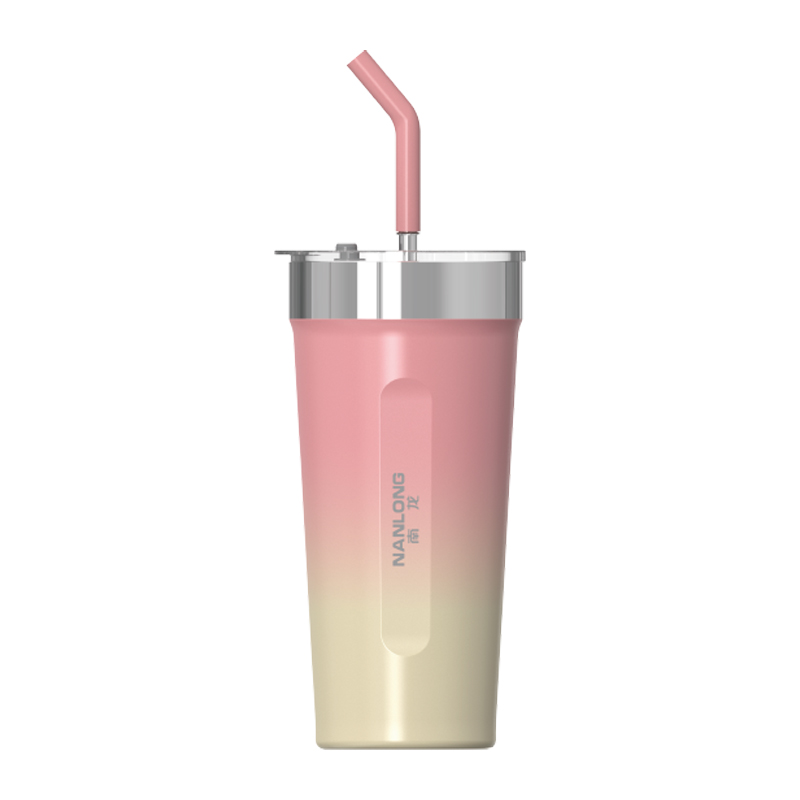 Double‑Wall Vacuum Insulated Mug, Dual‑Drink Lid with Straw & Slide Cover, Ice‑Cream Cup Shape, Wavy Textured Body