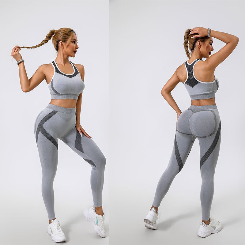 Women Racerback Yoga Set High Waist Butt Lifting Leggings and Sports Bra 2 Piece Workout Activewear Set