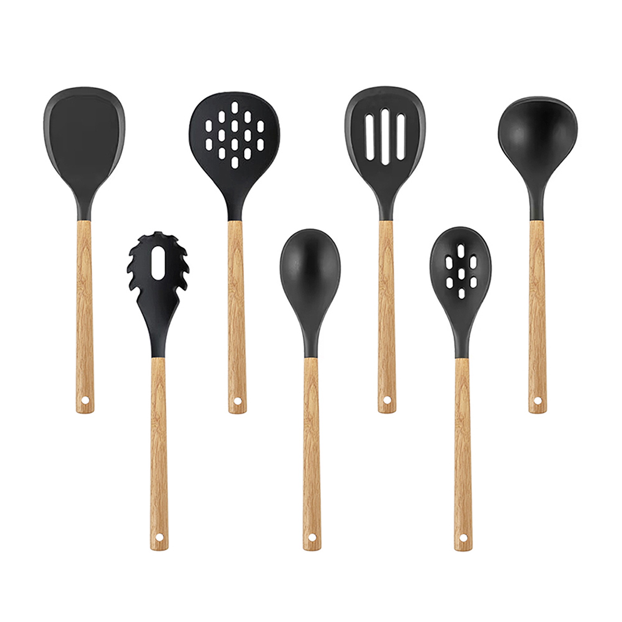 Silicone spatula, kitchen cooking wooden handle silicone spatula, soup spoon, household frying spatula, soup and rice spoon, cooking utensils