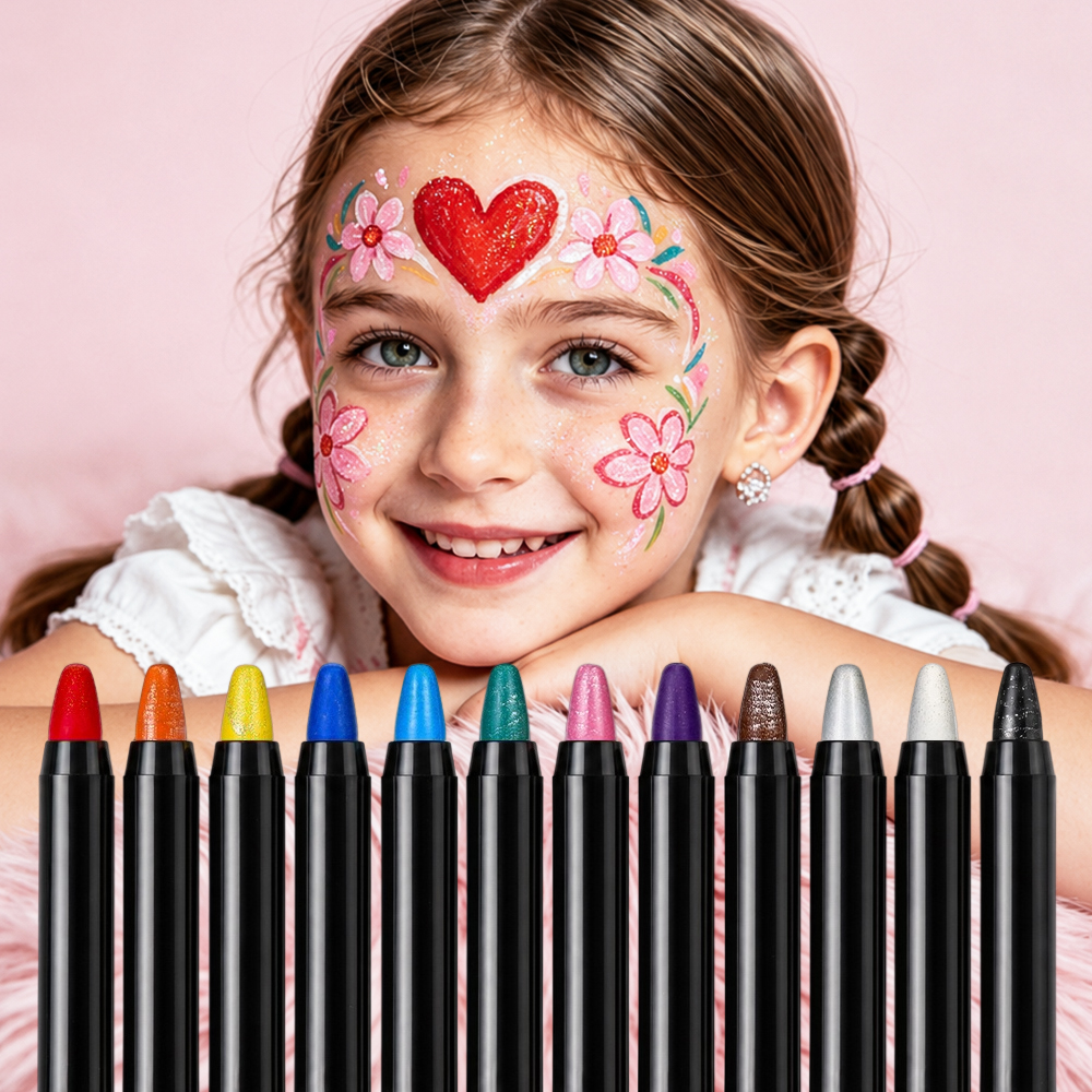 Washable oil based twist glitter face crayon body paint stick pen