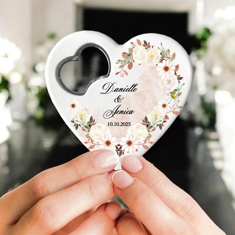 Custom Heart Shaped Bottle Opener Fridge Magnet Wedding Favors
