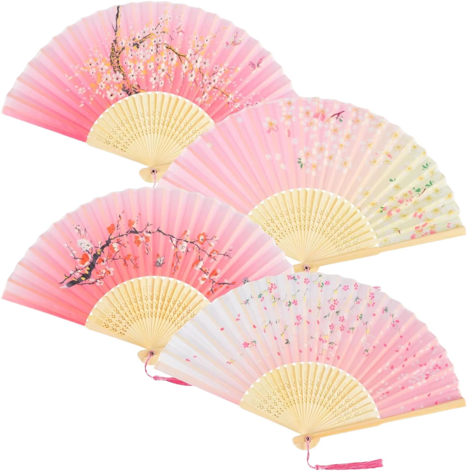 OEM Japanese Style Bamboo Ribs Folding Fans With Tassel