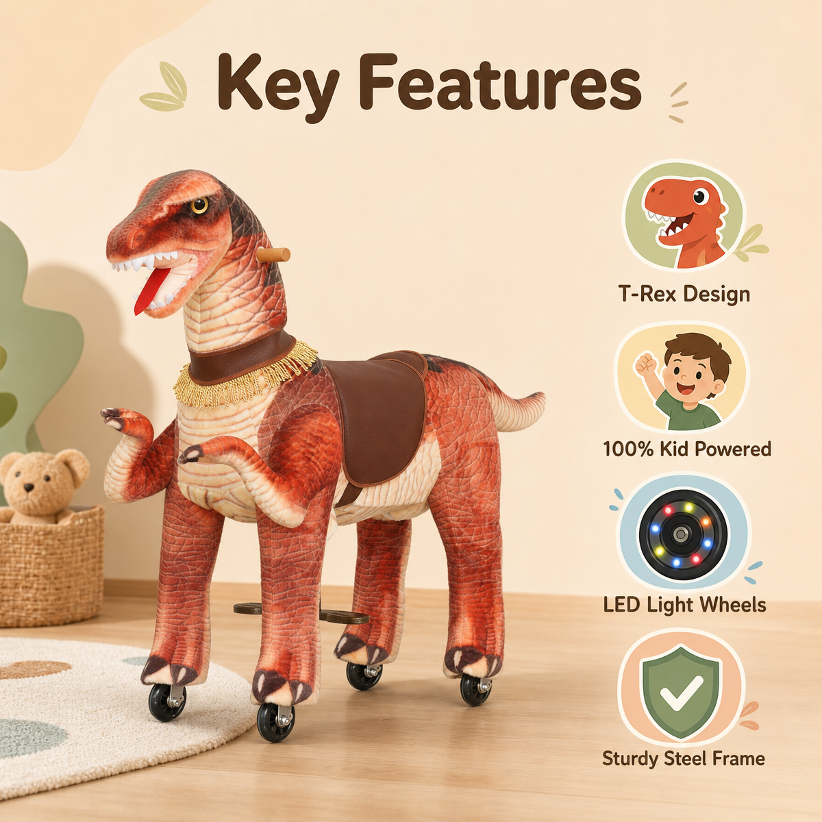 Kid-Powered Ride-On Dinosaur – medium size