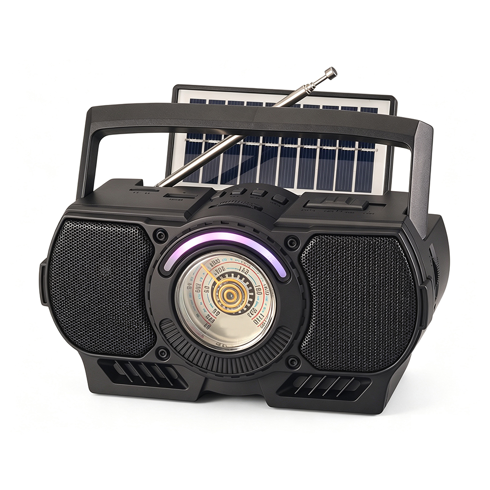 Old Fashioned solar energy wireless Radio Speaker colorful led light portable am fm Radio