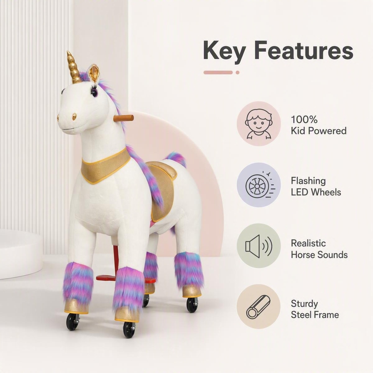 Children's non-motorized Ride-on unicorn with purple tail medium size