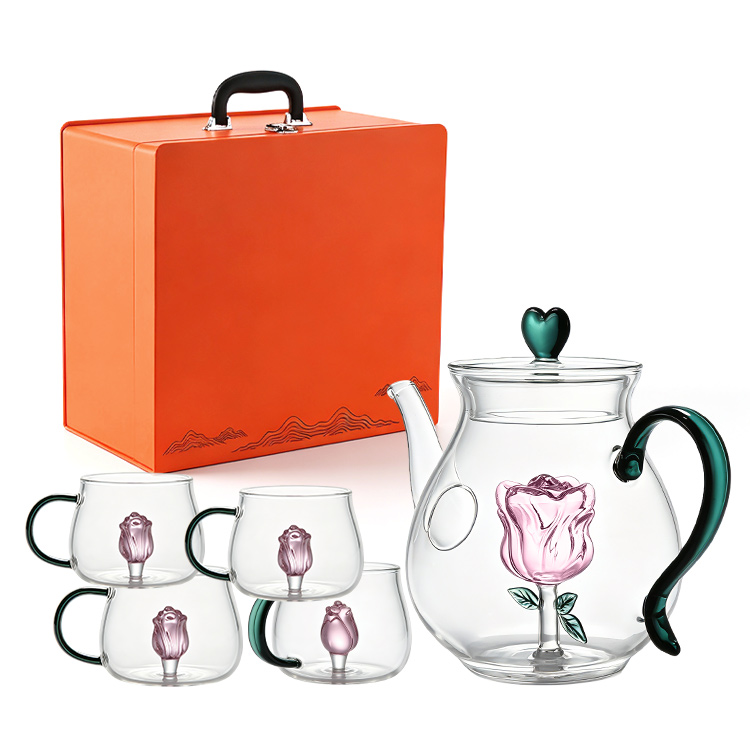 3D Rose Flower Glass Tea Set