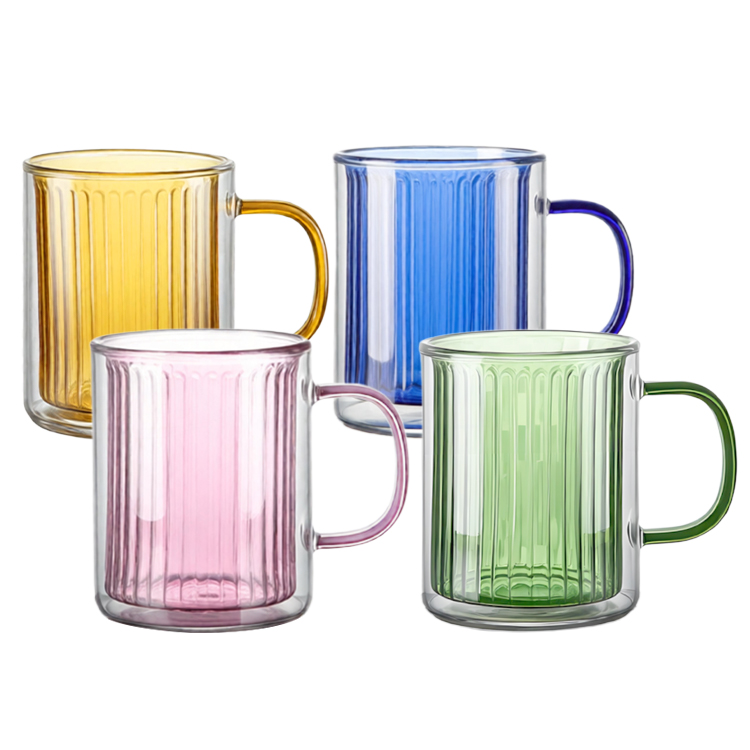 Ribbed Double Wall Colored Glass Mug