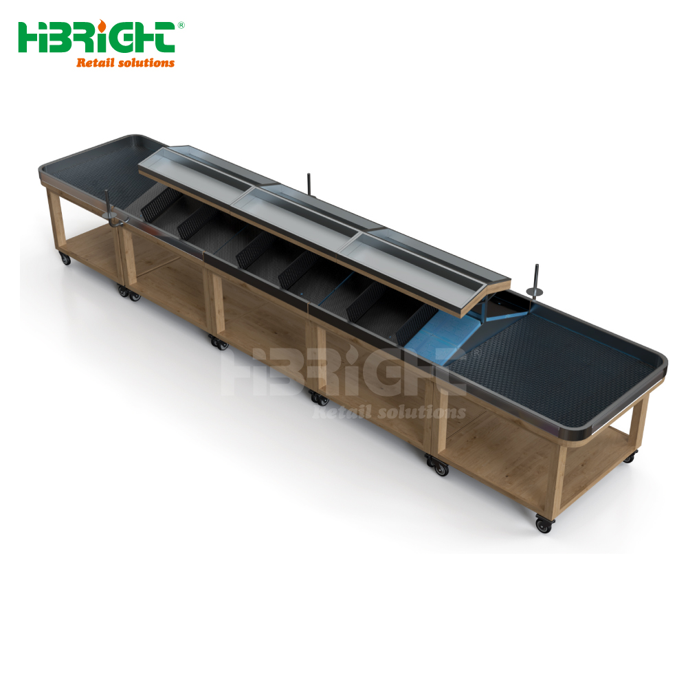 2-Layer Stainless Steel Vegetable Display Rack with Wheels
