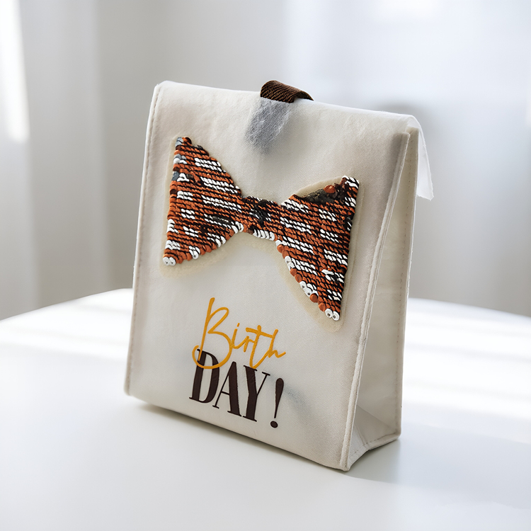 Side Gusset Birthday Gift Bag, Reversible Sequin Bow Decor Handheld Present Bag