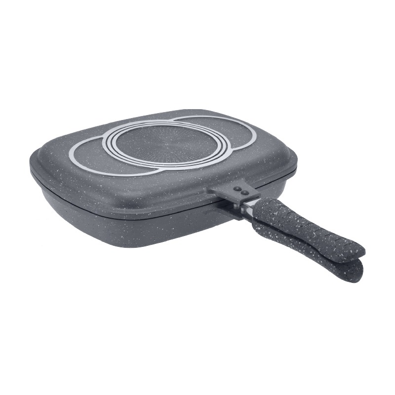 Die-cast aluminum double-sided frying pan