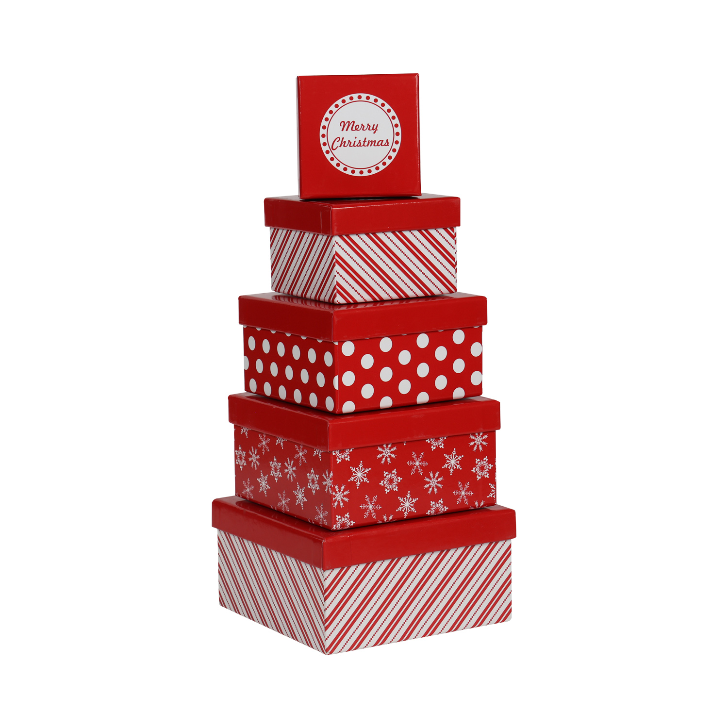 Christmas Nesting Gift Boxes Set of 5,Assorted Sizes Square Gift Boxes for Holiday Gift‑Giving & Xmas Home Decor