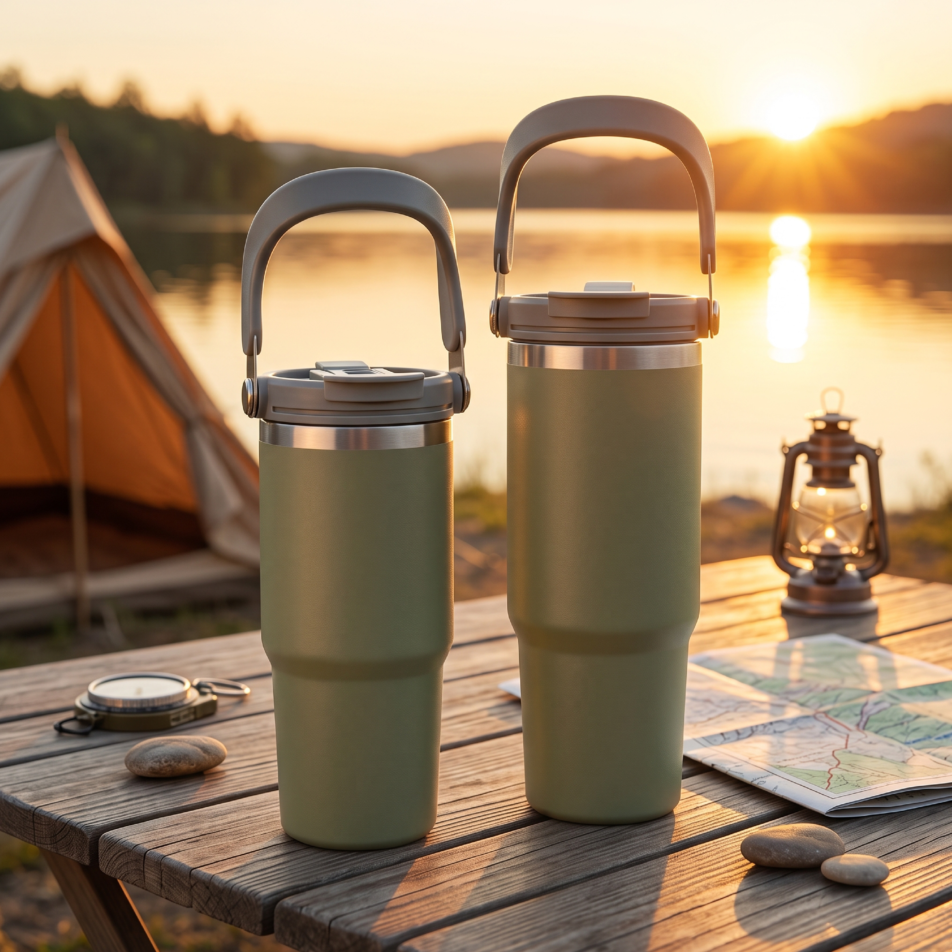 20oz/30oz double-layer stainless steel vacuum insulated tumbler with portable handle and straw