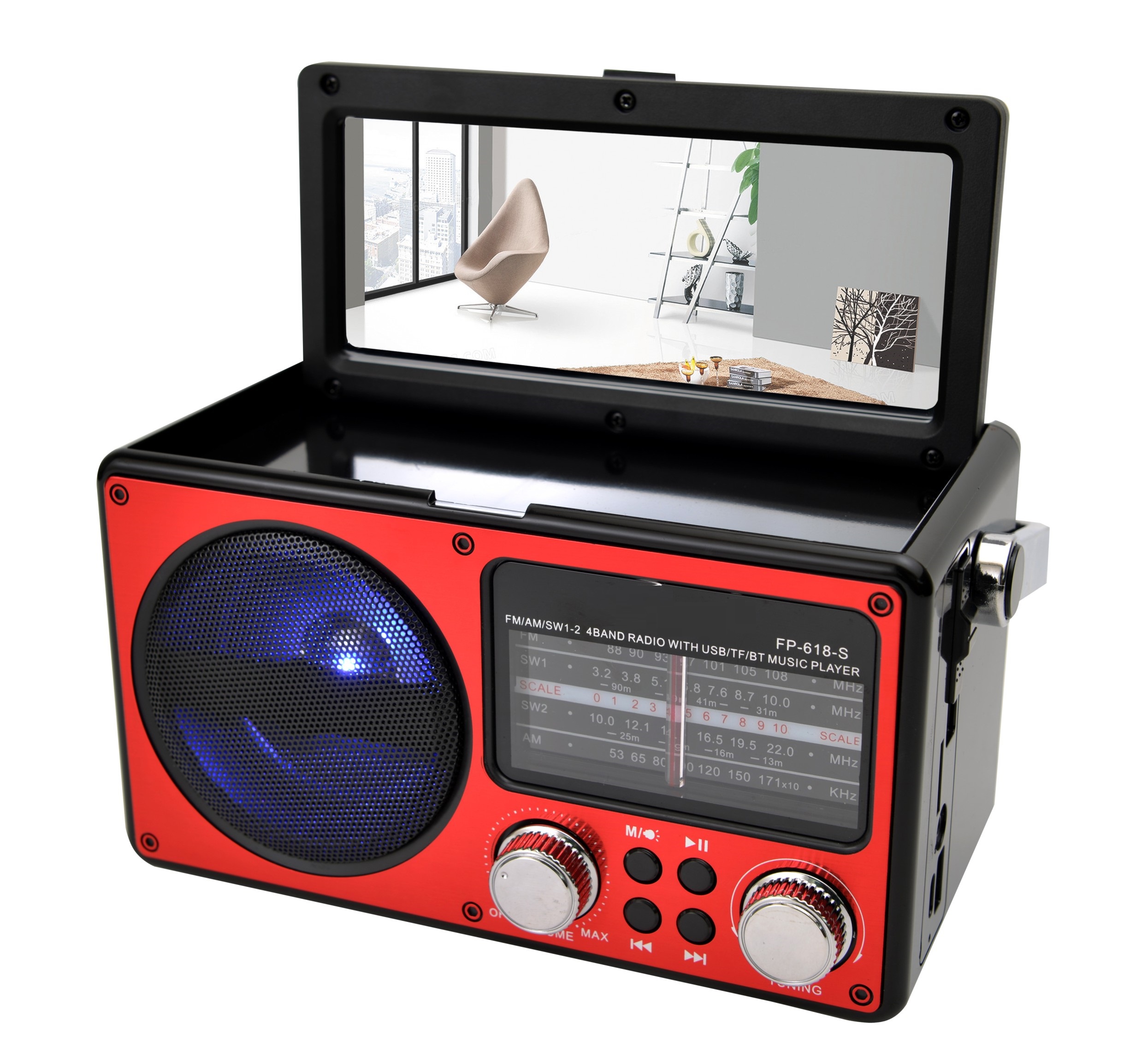 Classic usb Rechargeable am fm Radio disco light wireless outdoor Radio with mirror