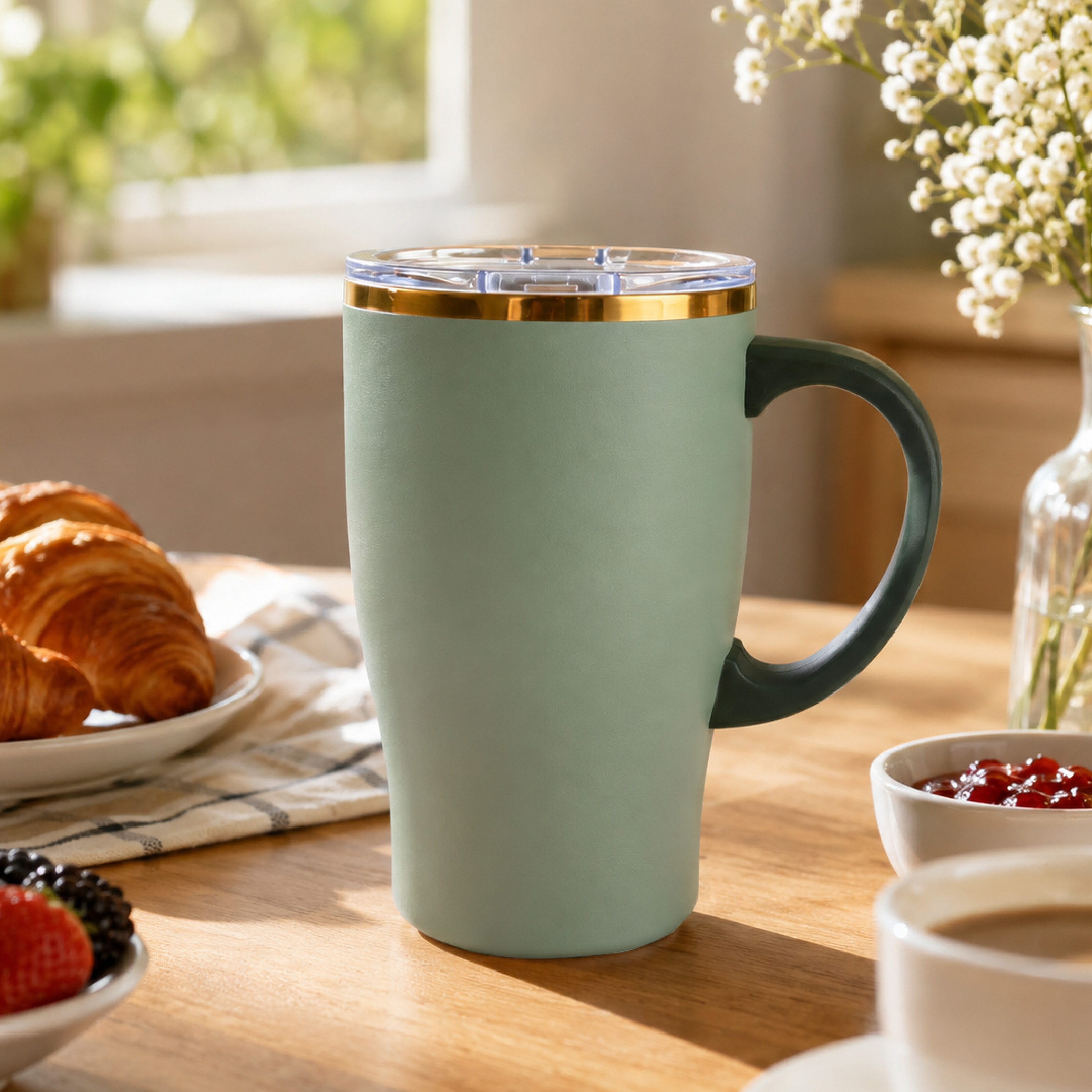 304 stainless steel vacuum insulated cup with a lid and plastic handle - coffee cup for office use