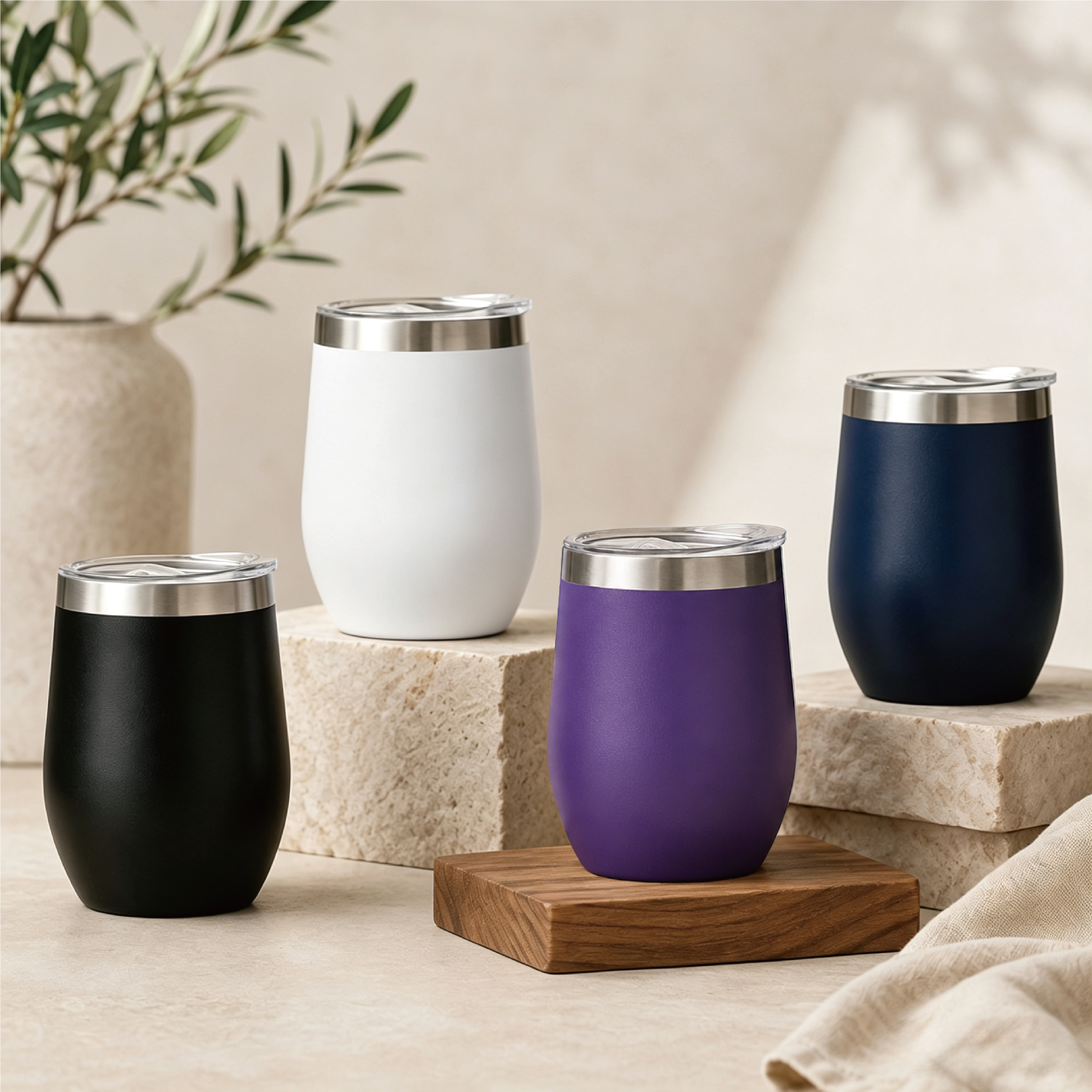 12oz eggshell double-layer vacuum 304 stainless steel egg cup with powder-coated