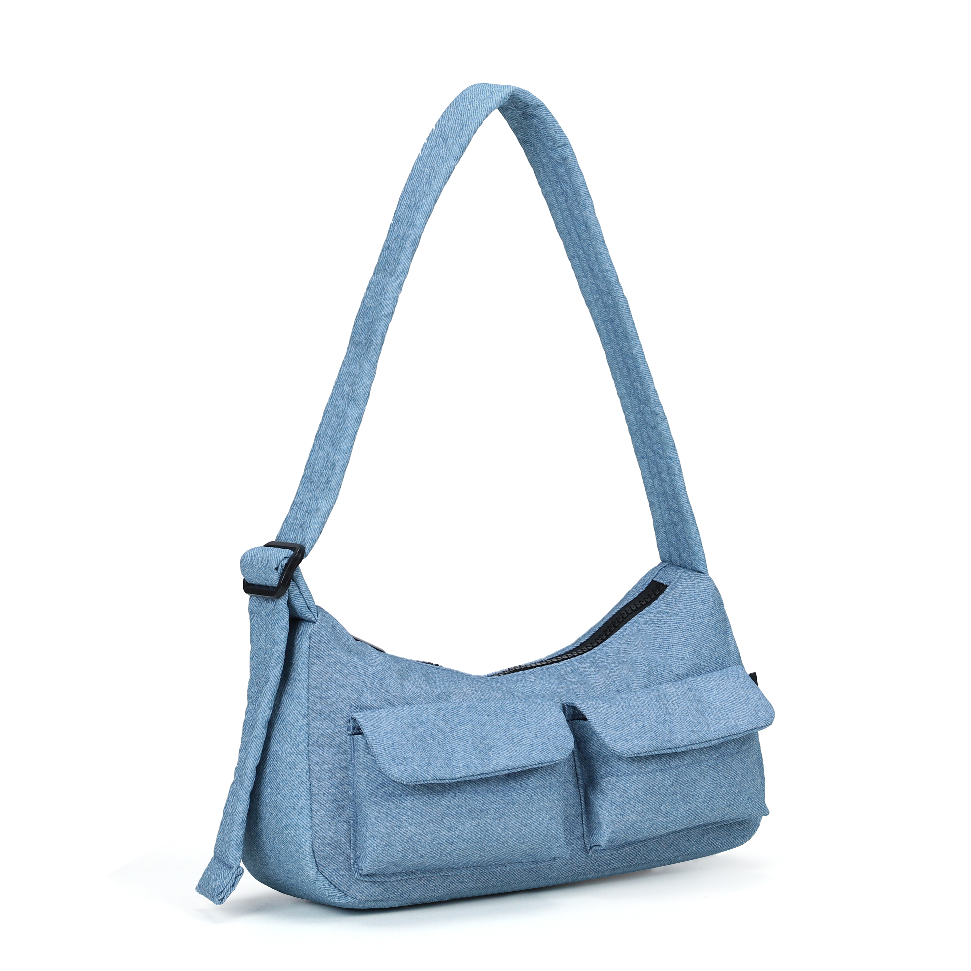 Light Blue Denim Crescent Shoulder Bag