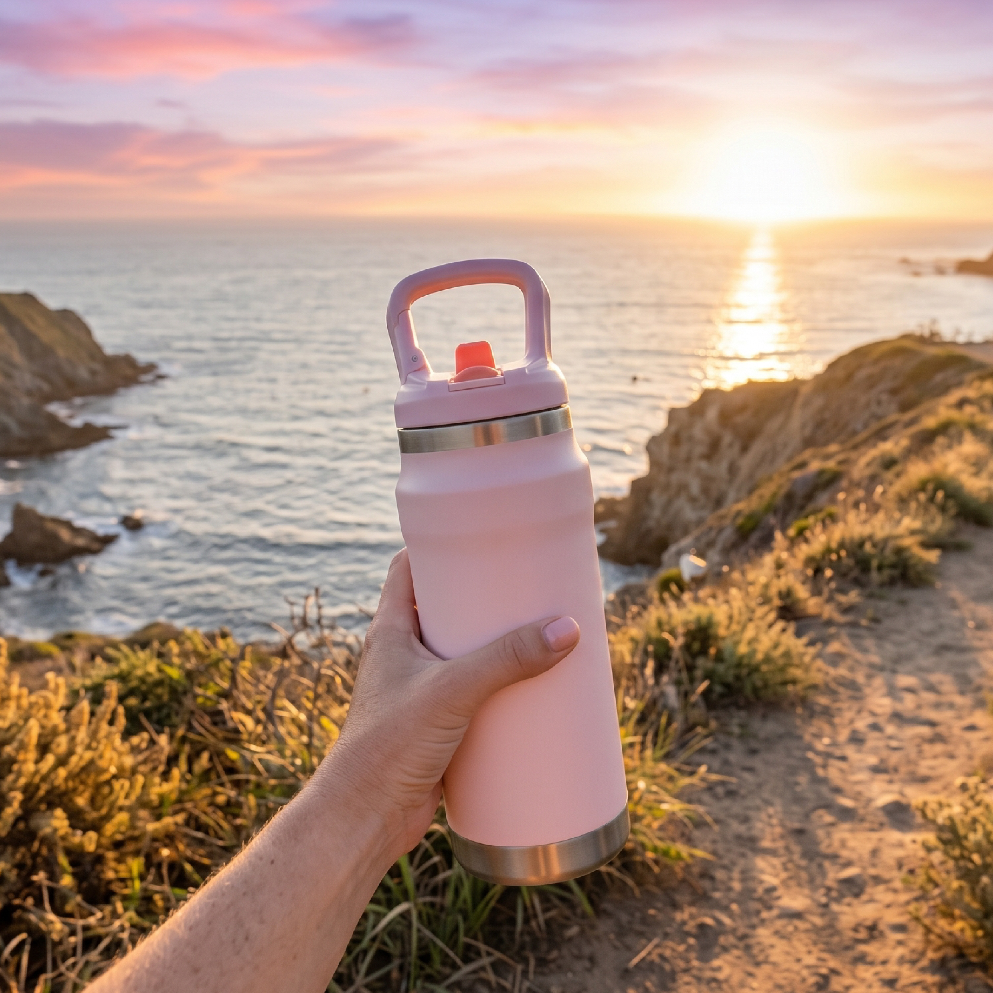 Vaccum Thermal Flask Insulated Water Bottle Stainless Steel 304 Travel Bottle with Handle Straw