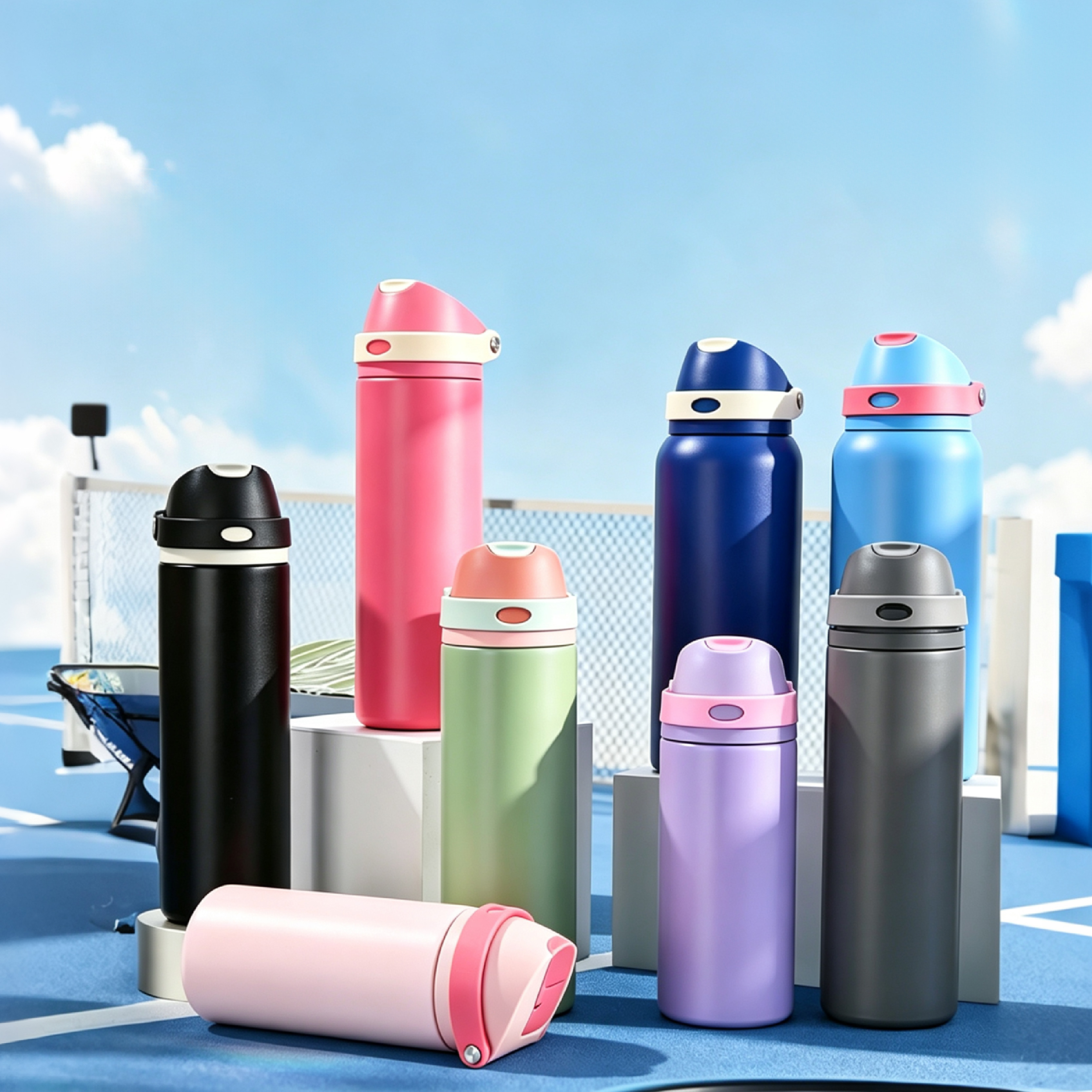Portable Insulated Water Bottle Stainless Steel Vaccum Thermal Flask Travel Bottle with Handle Straw
