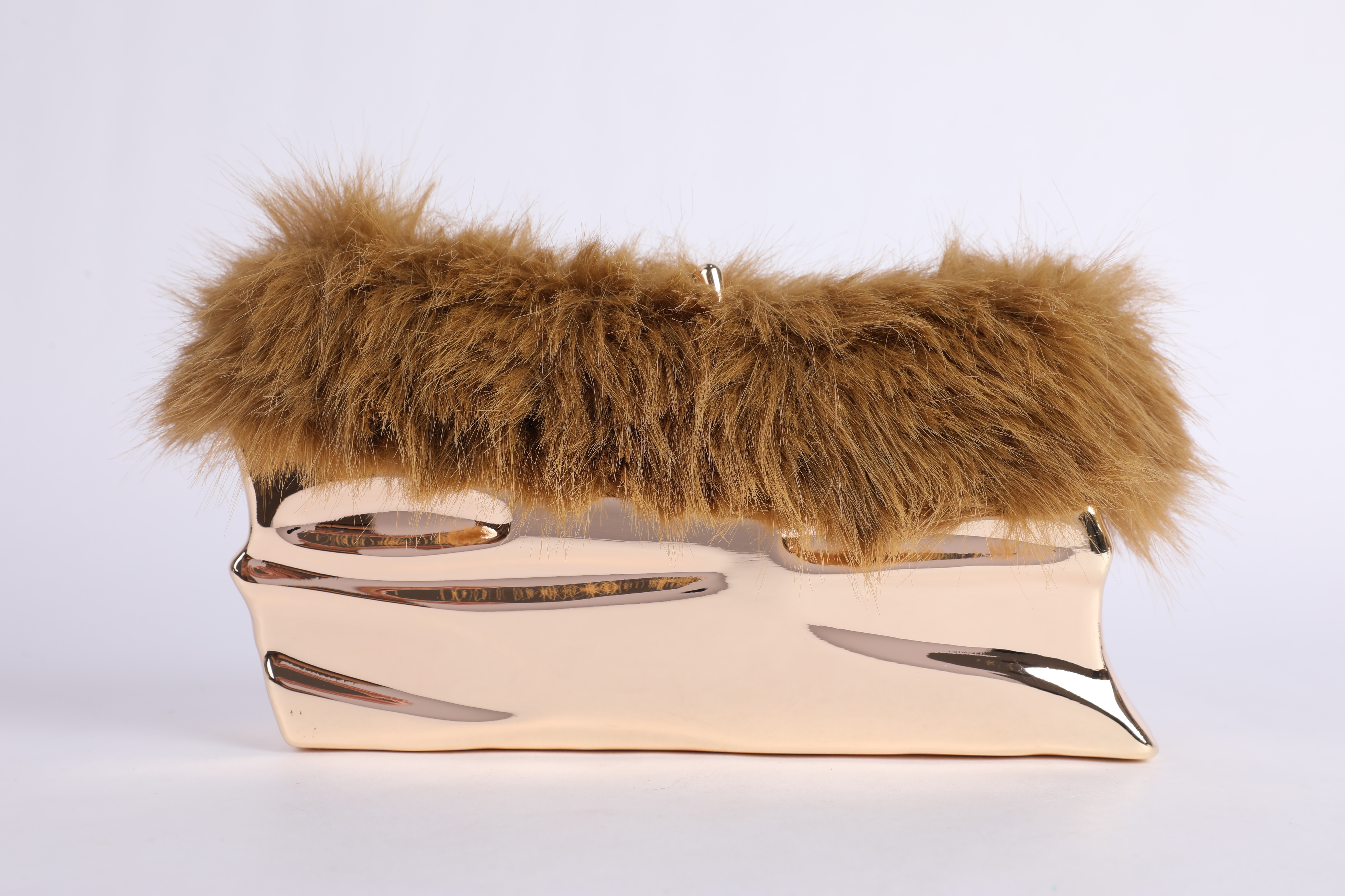 Gold Wave Metal and Faux-Fur Evening Clutch