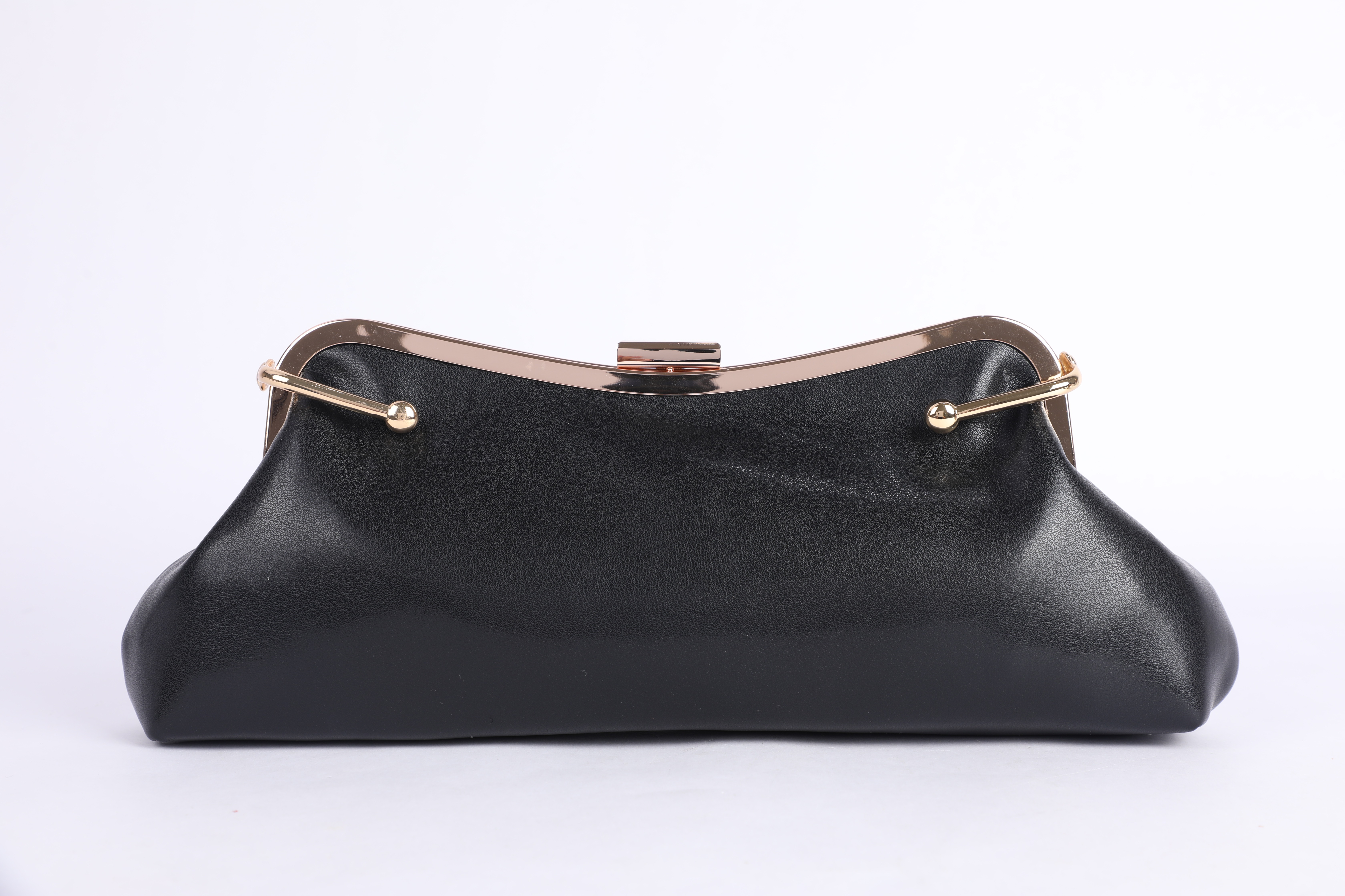 Black Soft-Pleated Metal Frame Evening Clutch