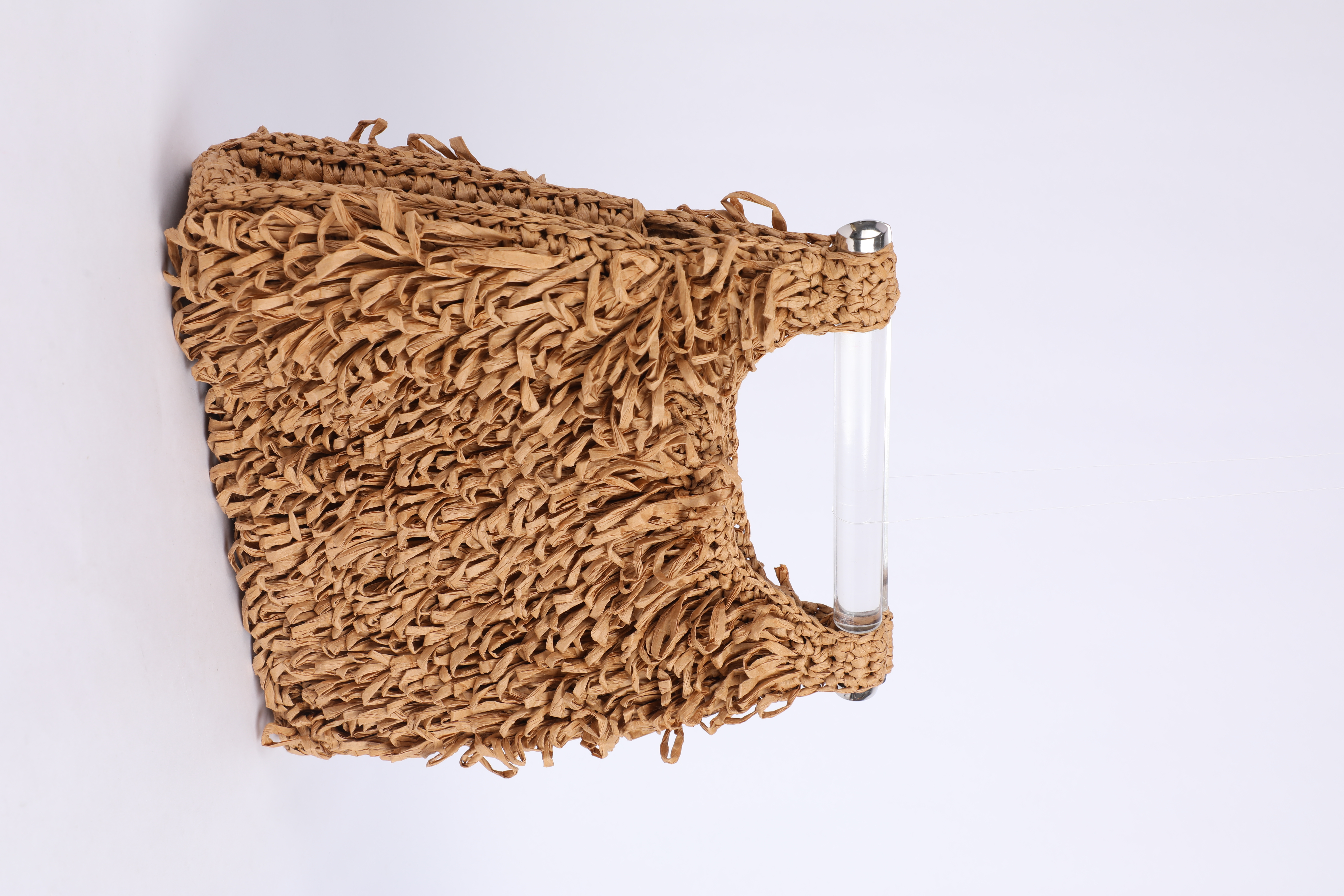 Caramel Raffia Crochet Fringe Top Handle Bag