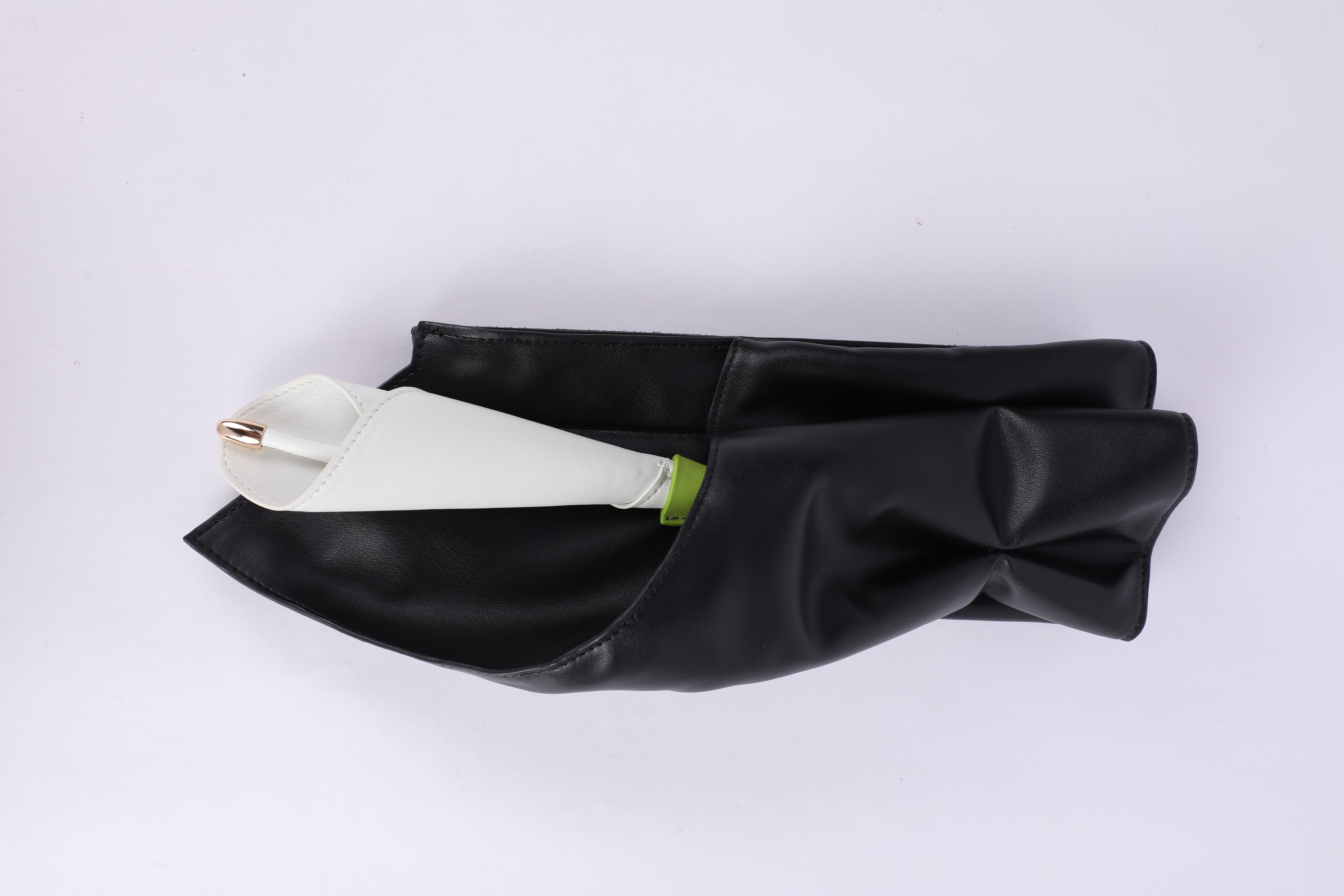 Black Folded Bouquet-Shaped PU Clutch Bag