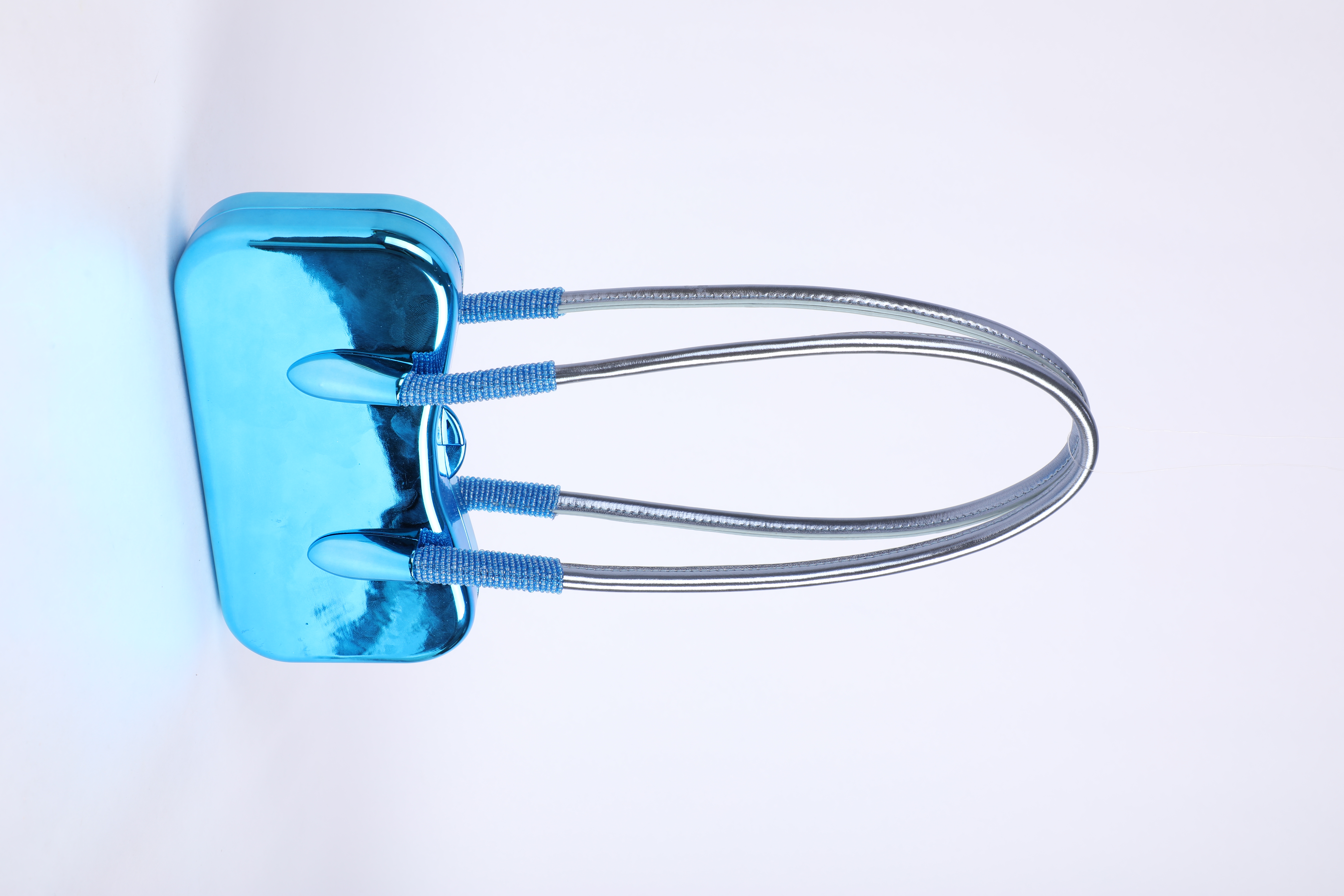 Bright Blue Metallic Long-Handle Hard-Shell Handbag