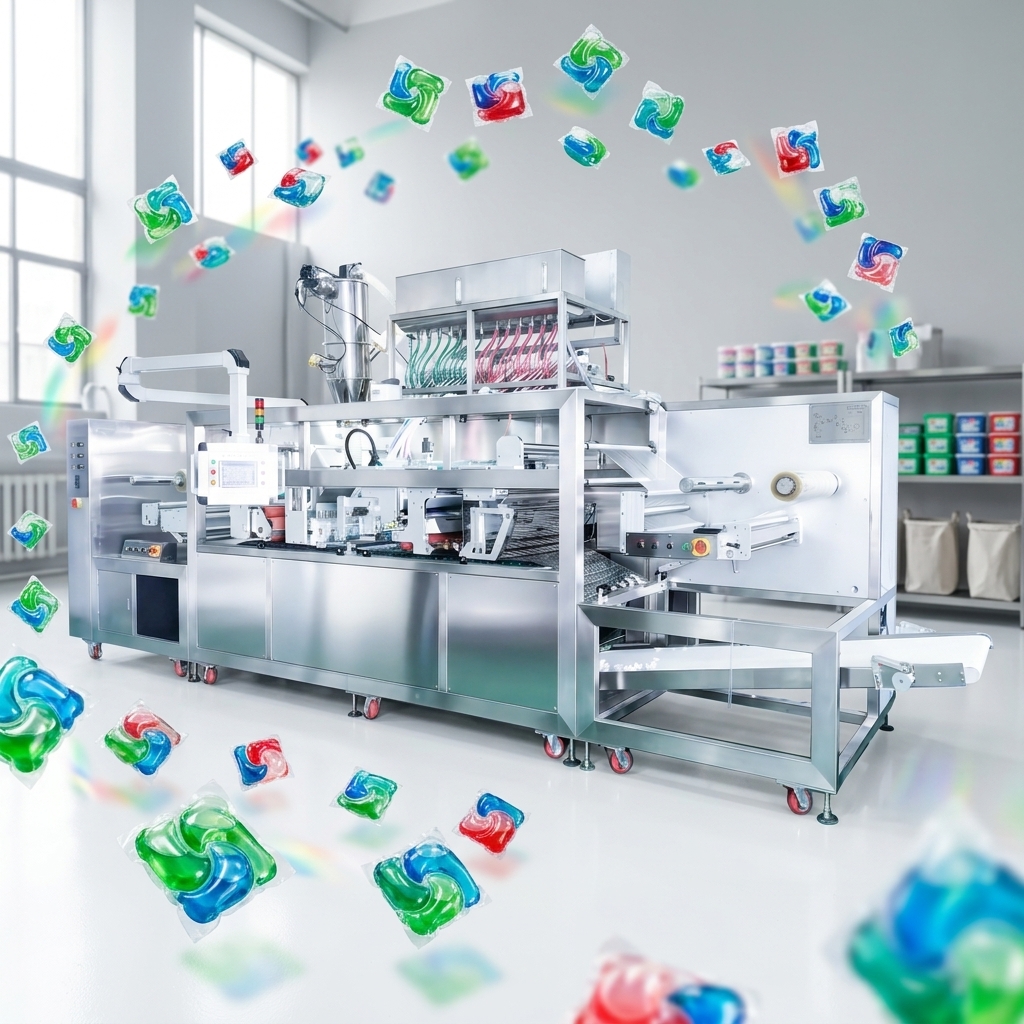 Flat type high speed three chamber laundry detergent pods packing machine