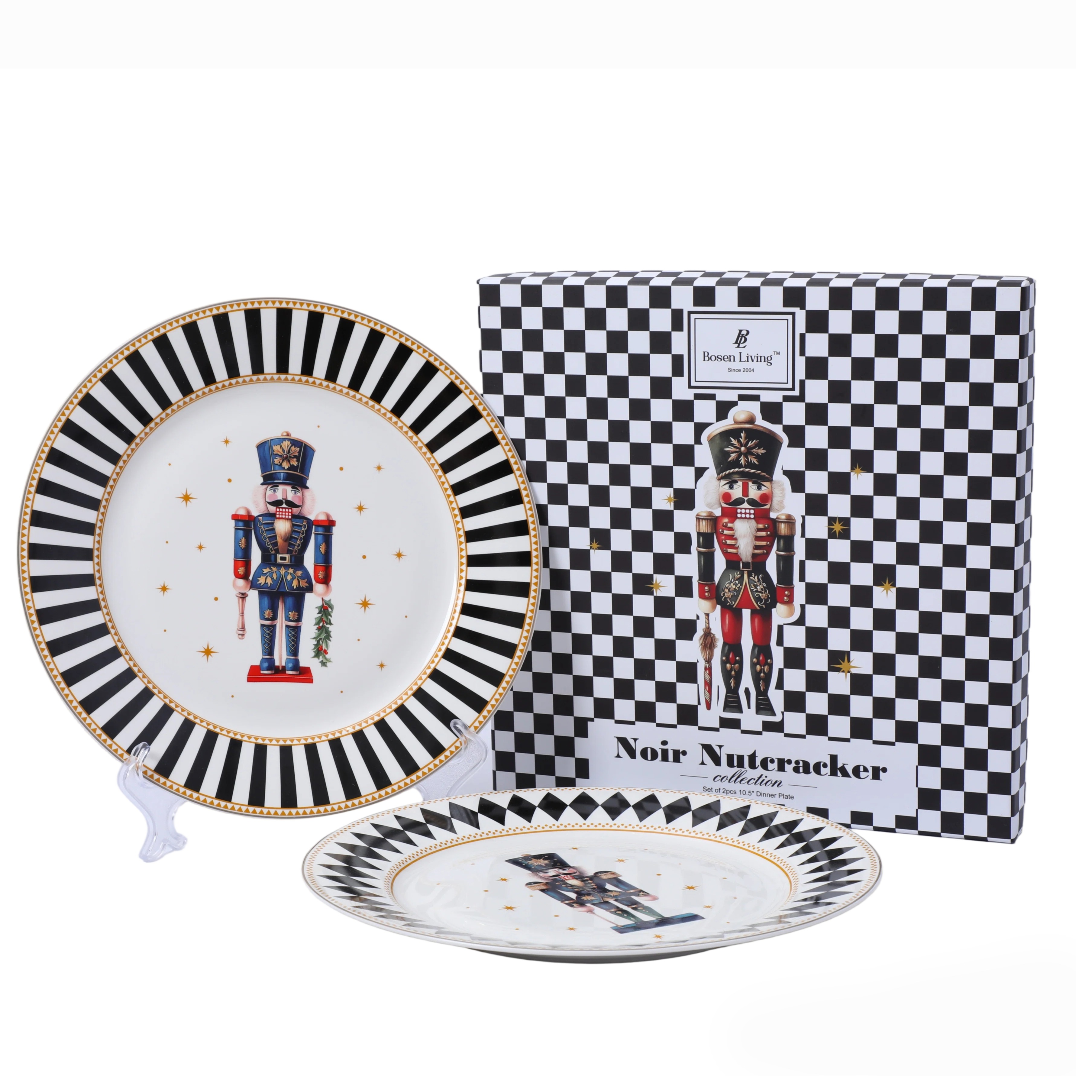 Nutcracker Soldier Christmas Ceramic Dinner Plates, 10.5‑inch & 8.5‑inch Flat Plates