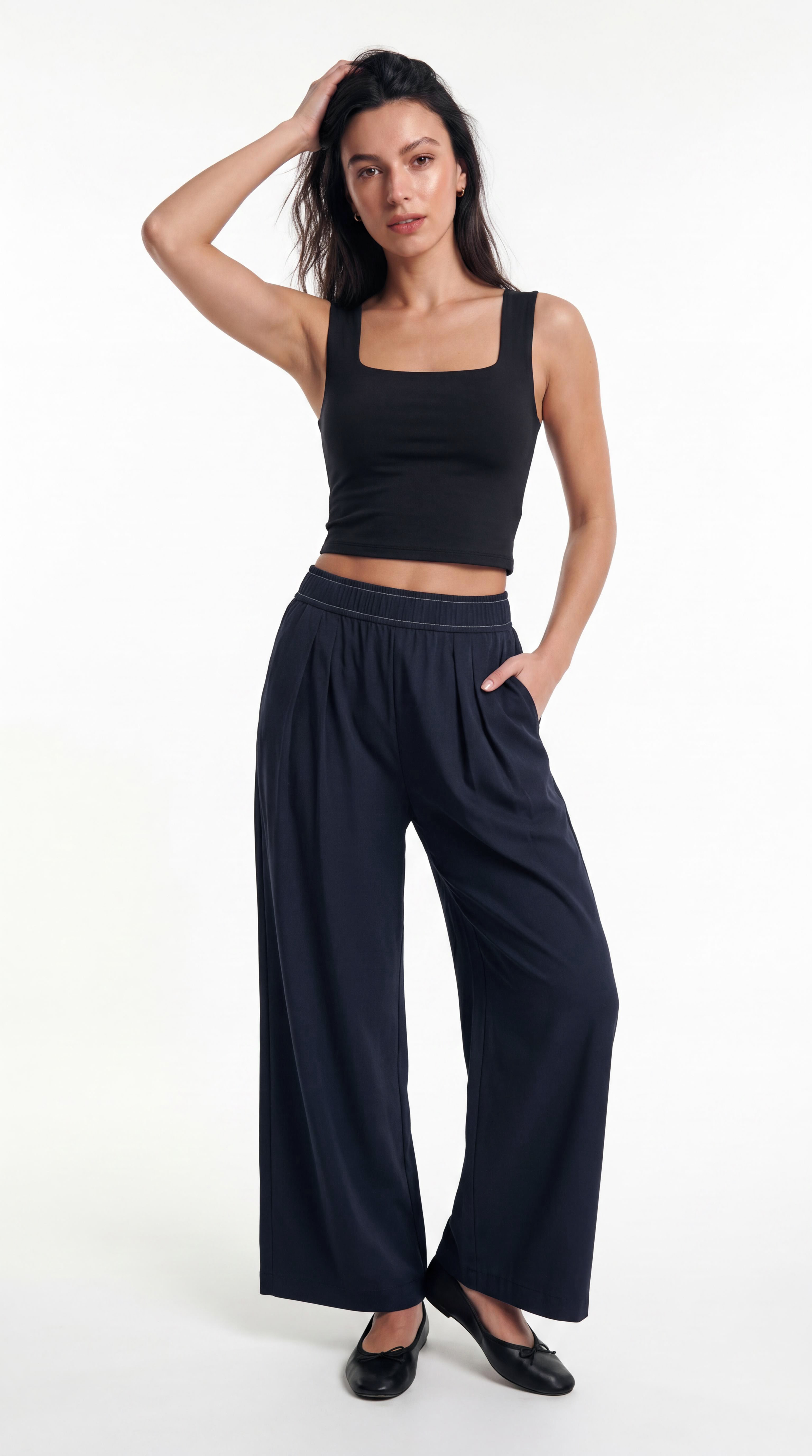 Square-Neck Crop Tank & Pleated Wide-Leg Pant Set
