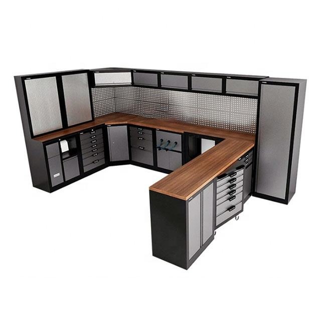 Modular corner garage tool cabinet for workshop equipment