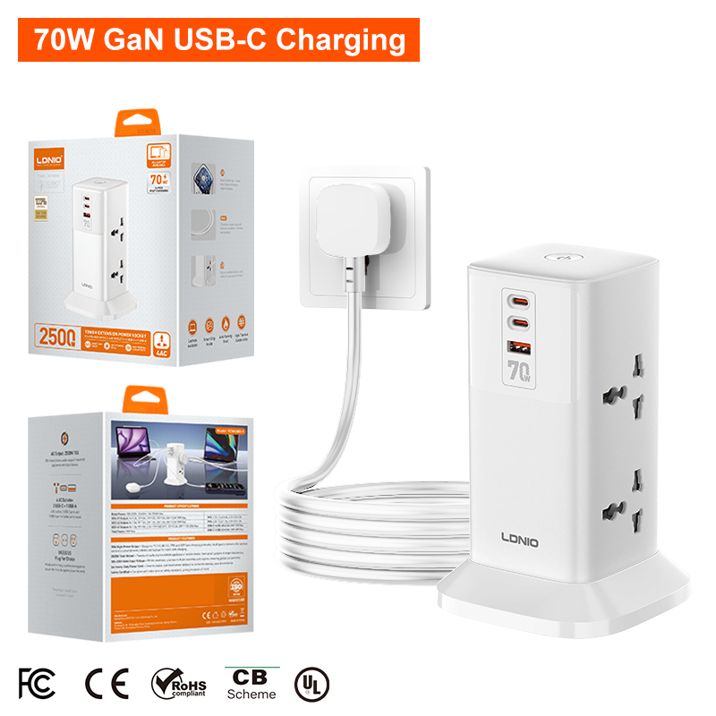 LDNIO SC4383 70W Gan Power Outlet Travel Adapters Extension Cord Socket Surge Protector Power Strip