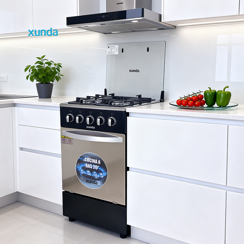 Xunda Freestanding 20 Inch Stainless Steel Gas Range 4 Burners Oven Kitchen Appliance Gas Cooker with Electric Built in Gas Oven