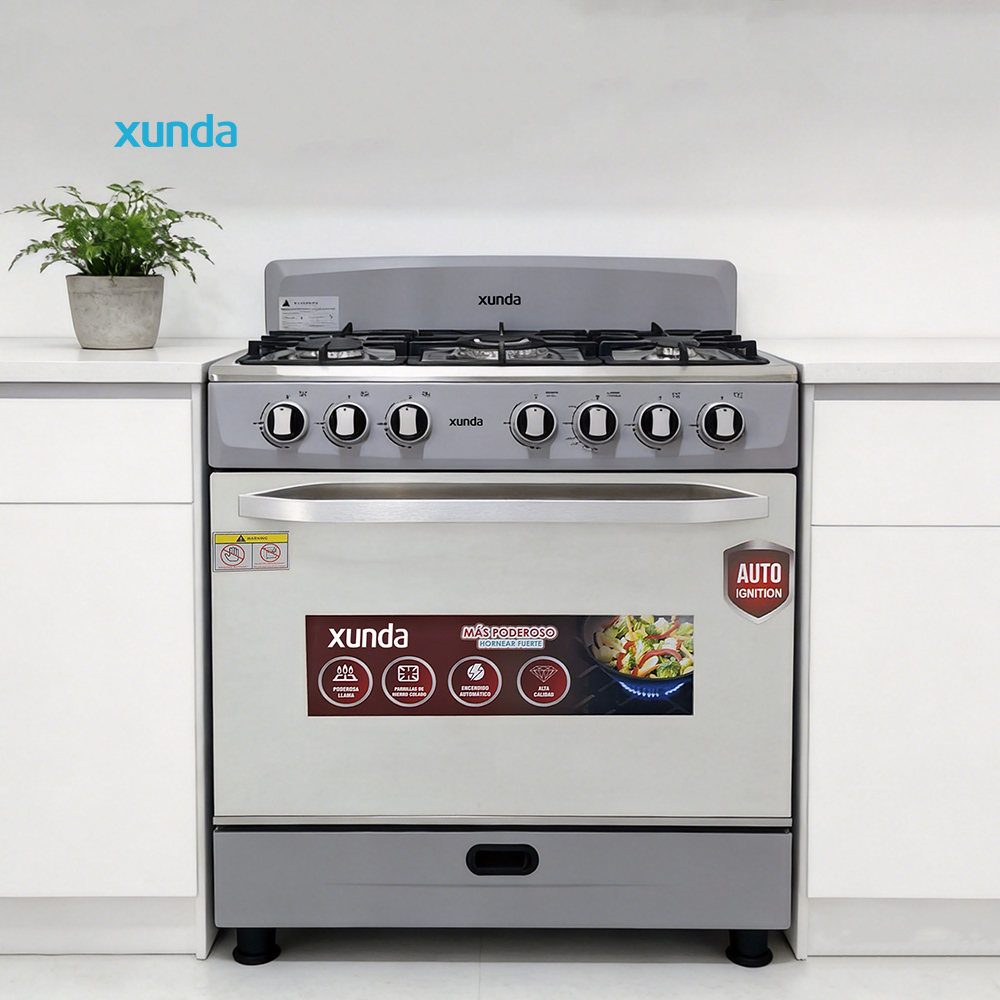 Xunda 30 Inch Commercial Gas Stove With Oven 5 Burners Kitchen Restaurant Gas Range With with Pizza Oven and Grill for Bakery